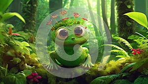 fantasy illustrated green frog with big eyes