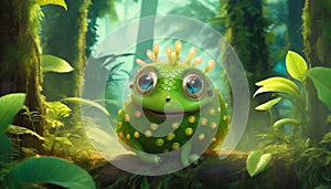 fantasy illustrated green frog with big eyes