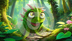 fantasy illustrated green frog with big eyes