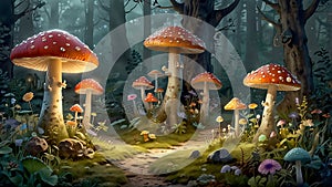 Fantasy Illustration Magic Toadstools Forest