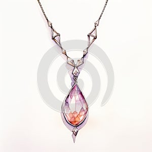 Fantasy Illustration Necklace With Pink Gemstone