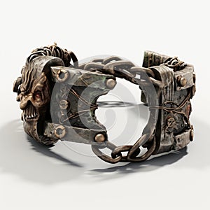 Fantasy Illustration Style Metal Skull Bracelet With Zombie-themed Handcuffs