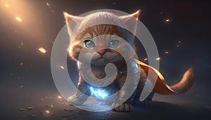 Fantasy image of super hero cute kitten illustration generative AI