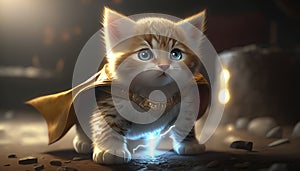 Fantasy image of super hero cute little kitten image generative AI