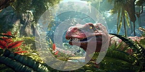 Fantasy image of a triceraptor in the jungle. Dinosaur. Generative AI
