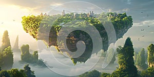 FantasyInspired Floating Island Covered in Greenery Wallpaper Background