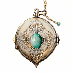 Fantasy-inspired Steampunk Locket With Emerald Stone