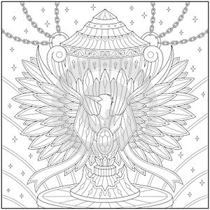 Fantasy Jewel swan trophy with amazing wings and iron chain. Learning and education coloring page