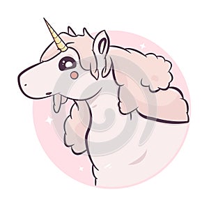 Fantasy Kawaii Unicorn Vector Illustration.