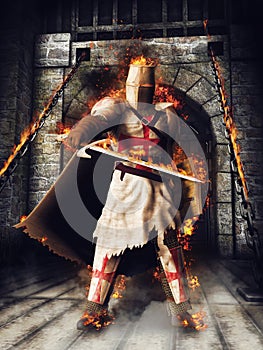 Fantasy knight on fire