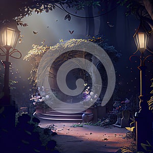 Generative AI: fantasy landscape in the nigth