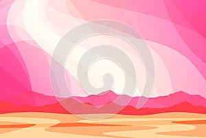 Fantasy landscape with Pink clouds. Wallpaper or Backdrop for Banner of cute cartoon World