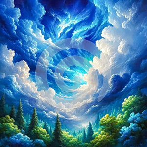 Fantasy landscape with stormy clouds in the sky.