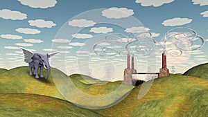 Fantasy Landscape Winged Elephant