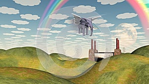 Fantasy Landscape Winged Elephant