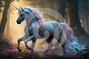 Fantasy Legends: AI-Generated Mythical Creatures, Spotlighting Graceful Unicorns photo