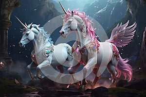 Fantasy Legends: AI-Generated Mythical Creatures, Spotlighting Graceful Unicorns photo