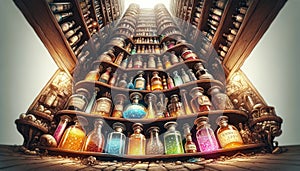 Fantasy Library with Magical Potions and Books