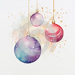 Fantasy like watercolour illustration of christmas baubles