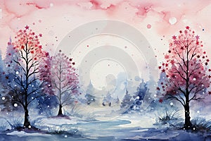 Fantasy like watercolour illustration of a winter scene