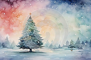 Fantasy like watercolour illustration of a winter scene