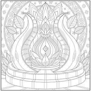 Fantasy Lotus Flower, Adult and kid coloring page for education and learning