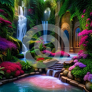Fantasy Lush Tropical Paradise with Waterfall 05