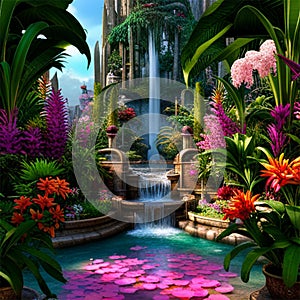 Fantasy Lush Tropical Paradise with Waterfall 10