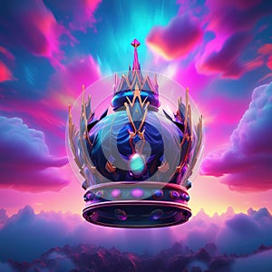 fantasy magic concept with a glowing magic crown and a magic ball in the dark. 3 d illustration