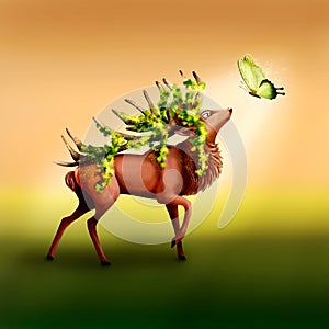 Fantasy male deer and butterfly