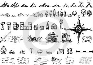 Fantasy map symbols for fantasy map cartography