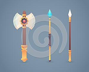 Fantasy medieval cold weapon set in flat-style