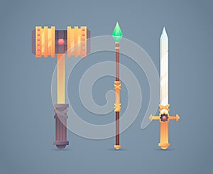 Fantasy medieval cold weapon set in flat-style