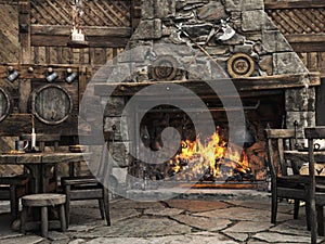 Fantasy medieval tavern inn background.