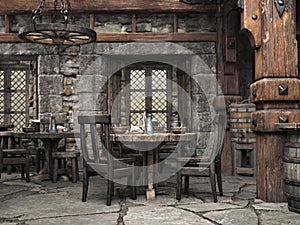 Fantasy medieval tavern inn background.