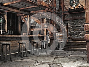 Fantasy medieval tavern inn background. 3d rendering