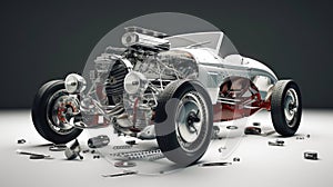 Fantasy Meticulous auto engine disassembly: a comprehensive visual journey, intricate components, gears, pistons