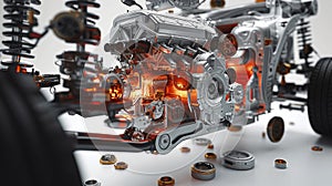 Fantasy Meticulous auto engine disassembly: a comprehensive visual journey, intricate components, gears, pistons