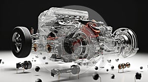 Fantasy Meticulous auto engine disassembly: a comprehensive visual journey, intricate components, gears, pistons