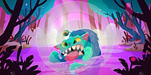 Fantasy monster in swamp in magic forest