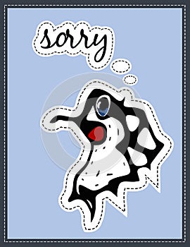 Fantasy monster with thinking bubble. Apologize card