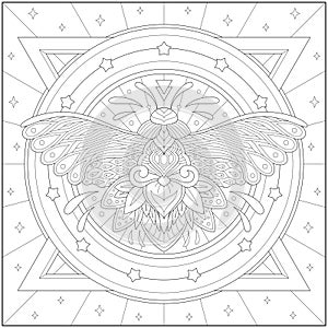 Fantasy moth with ornament and decoration. Learning and education coloring page