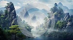 Fantasy Mountain River: Ancient Chinese Art Inspired Wallpapers