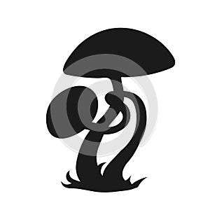 Fantasy mushrooms silhouette isolated on white background, composition of two mushrooms, cartoon black and white