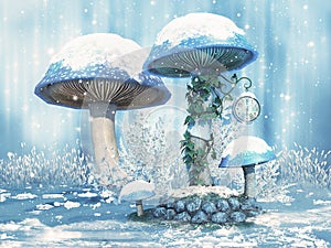 Fantasy mushrooms with snow