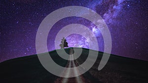 fantasy night tree on a hill