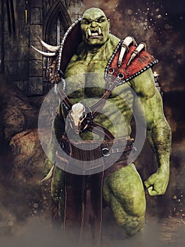 Fantasy ogre warrior in castle ruins