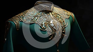 Fantasy Outfit: Green And Gold Photorealistic Detail With Elegant Clothing