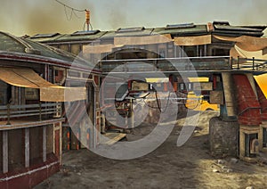 Fantasy outpost in the desert.