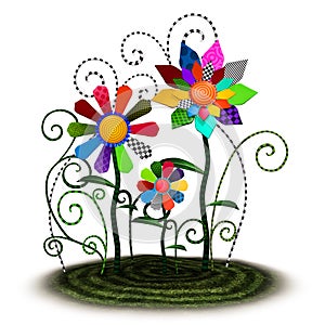Fantasy patchwork flowers illustration
